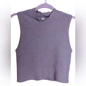 Aritzia Babaton Purple Ribbed Mock Neck Sleeveless Top